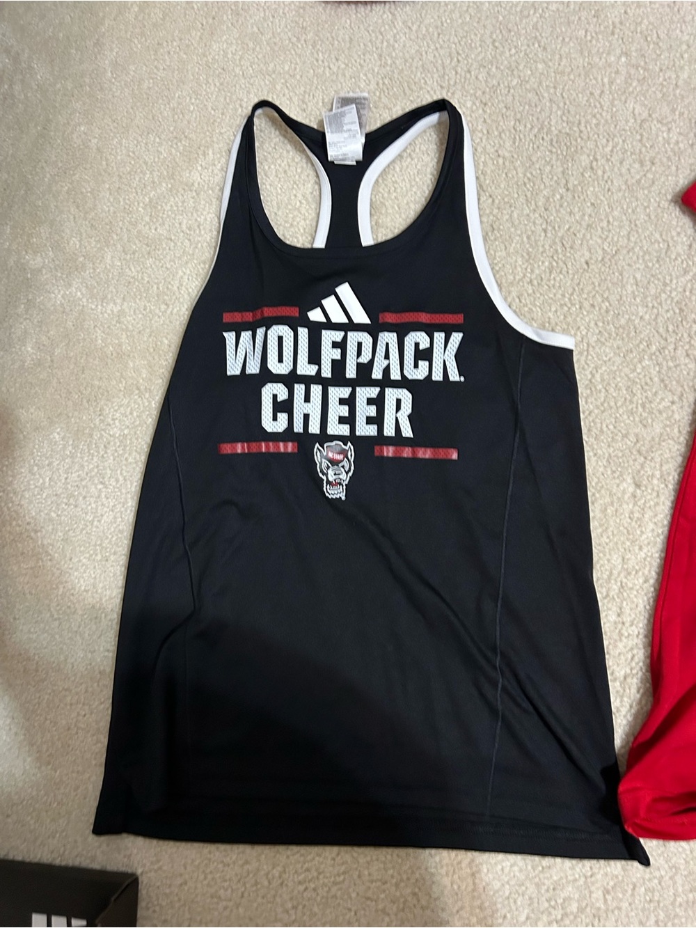adidas Black Racerback Cheer Tank with Red and White Accents